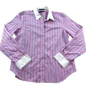 Ralph Lauren Women's SZ Extra Large Slim Fit Pink Striped Button-Down Dress Shir